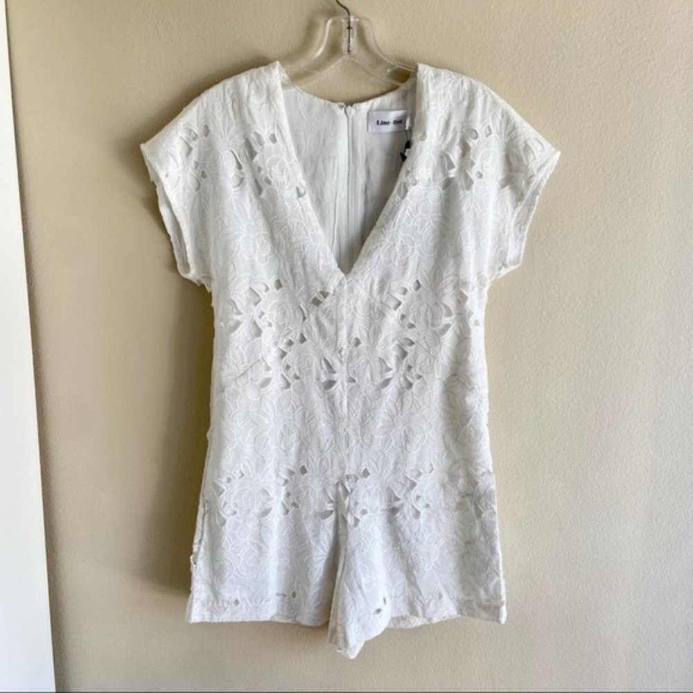 NWT Line + Dot White Floral Lace Silk Embroidered Romper Shorts Onepiece Crochet